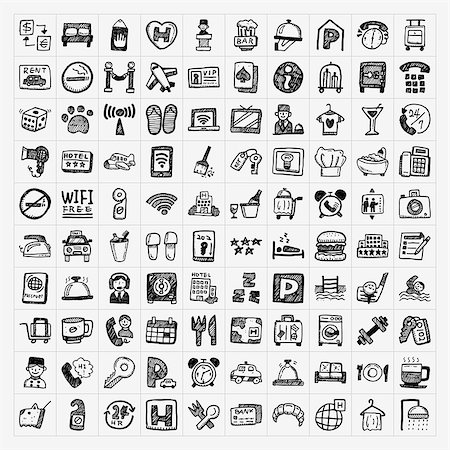 doodle hotel icons set Stock Photo - Budget Royalty-Free & Subscription, Code: 400-07405383