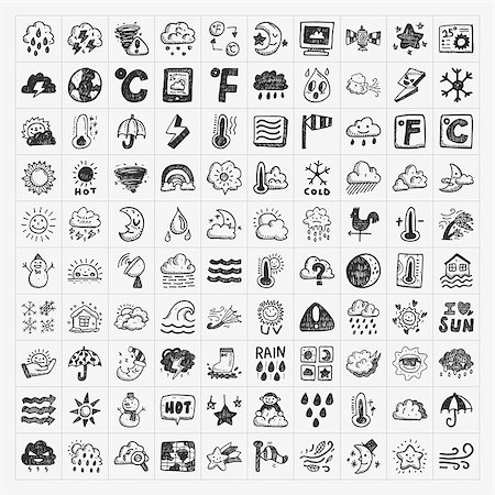 rain storm clouds lightening - doodle weather icons set Stock Photo - Budget Royalty-Free & Subscription, Code: 400-07405391