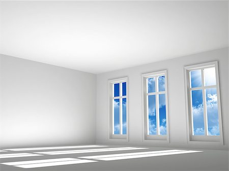 empty room in light tones with a sunlight and sky from a window Stock Photo - Budget Royalty-Free & Subscription, Code: 400-07405476