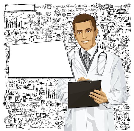 simsearch:400-07216659,k - Vector doctor man writing something with marker on clipboard Photographie de stock - Aubaine LD & Abonnement, Code: 400-07405719