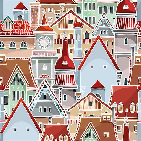Seamless pattern with cartoon houses Stock Photo - Budget Royalty-Free & Subscription, Code: 400-07405771