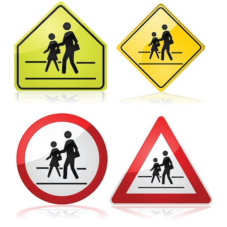 Collection of different traffic signs indicating a nearby school crossing Stock Photo - Budget Royalty-Free & Subscription, Code: 400-07405929
