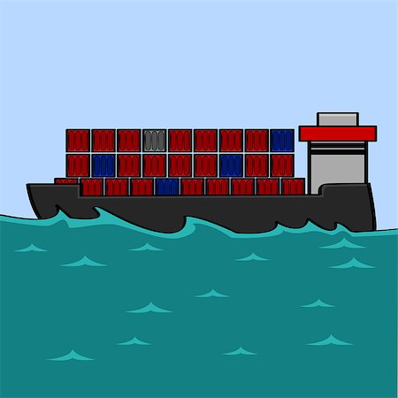 Cartoon illustration showing a cargo ship carrying several containers Stock Photo - Budget Royalty-Free & Subscription, Code: 400-07405922