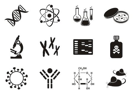 simsearch:400-08409196,k - Set of twelve black molecular biology science icons Stock Photo - Budget Royalty-Free & Subscription, Code: 400-07406008