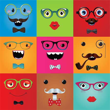 simsearch:400-07407480,k - Set of funny hipster monster eyes and face expressions. Vector illustration. Party design elements and masks. Stockbilder - Microstock & Abonnement, Bildnummer: 400-07406022