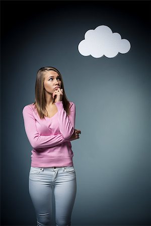 dreaming cloud girl - Thoughtful young girl with bubbles Stock Photo - Budget Royalty-Free & Subscription, Code: 400-07406296