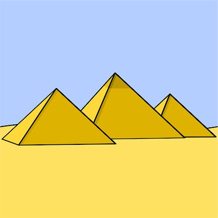 Cartoon illustration showing three Egyptian pyramids in the middle of the desert Stock Photo - Budget Royalty-Free & Subscription, Code: 400-07406600