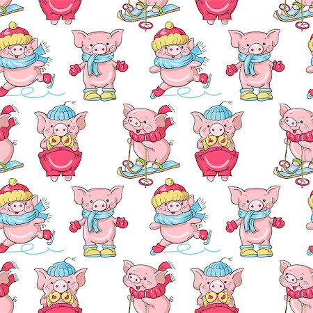Seamless pattern - funny cartoon  pigs Photographie de stock - Aubaine LD & Abonnement, Code: 400-07406648