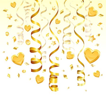 Holiday Background with Gold Streamer, Hearts, Stars, Coins and Confetti, vector illustration Stock Photo - Budget Royalty-Free & Subscription, Code: 400-07406805