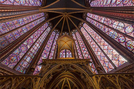 paris churches stained glass - Interiors and architectural details of the medieval church Sainte Chapelle, built 1239,  in ile de la cite, Paris, France. Stock Photo - Budget Royalty-Free & Subscription, Code: 400-07406994