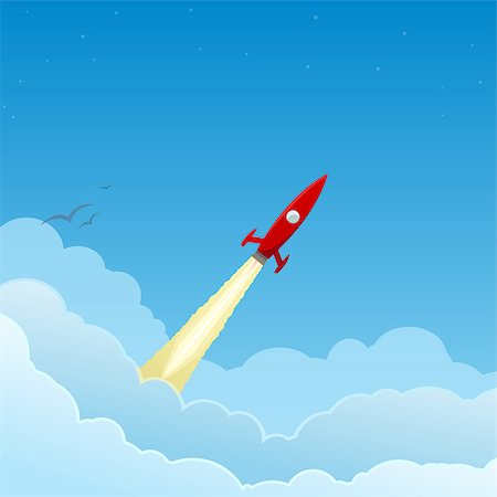 Red rocket flying through the clouds from left to right, to the stars. Photographie de stock - Aubaine LD & Abonnement, Code: 400-07406998