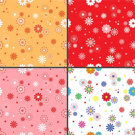 simsearch:400-08812580,k - Four identical seamless vector patterns with different colorful chamomile flowers as wallpapers Foto de stock - Super Valor sin royalties y Suscripción, Código: 400-07407087