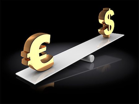 exchange rates board - 3d illustration of euro and dollar signs on scale board, over dark background Stock Photo - Budget Royalty-Free & Subscription, Code: 400-07407184