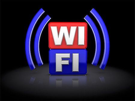 symbols in computers wifi - 3d illustration of wi-fi symbol over black background Stock Photo - Budget Royalty-Free & Subscription, Code: 400-07407188
