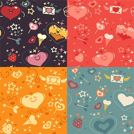 Four Valentines hearts seamless textures. Editable patterns inside. Stock Photo - Budget Royalty-Free & Subscription, Code: 400-07407398