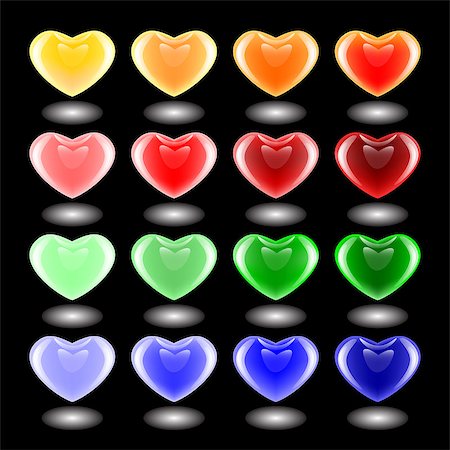 simsearch:400-08963664,k - Set of design 3d multicolor heart icons. Emblems for Valentine's Day and wedding. Vector-art illustration on a black background. EPS10 Foto de stock - Royalty-Free Super Valor e Assinatura, Número: 400-07407420