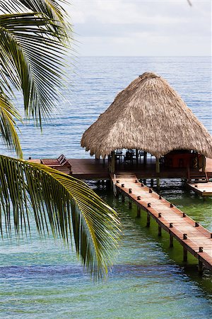 relaxing tropical beach bar on the caribbean waters of Belize Foto de stock - Super Valor sin royalties y Suscripción, Código: 400-07407440