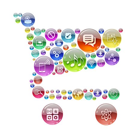 simsearch:400-08037795,k - Shopping trolley silhouette of apps icons. The concept software Stock Photo - Budget Royalty-Free & Subscription, Code: 400-07407791