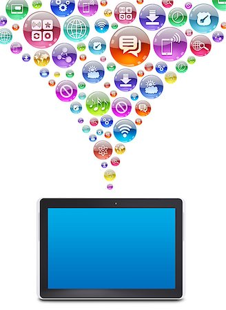 symbols of multimedia - Tablet PC and application icons. The concept of software Stock Photo - Budget Royalty-Free & Subscription, Code: 400-07407823