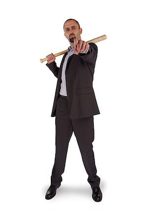 Portrait of angry businessman holding baseball bat over white background Stock Photo - Budget Royalty-Free & Subscription, Code: 400-07407973