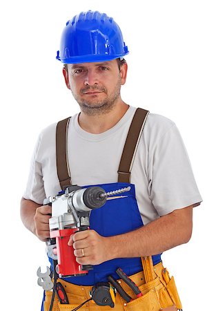 simsearch:614-06895837,k - Worker holding power drill - isolated Stock Photo - Budget Royalty-Free & Subscription, Code: 400-07408098