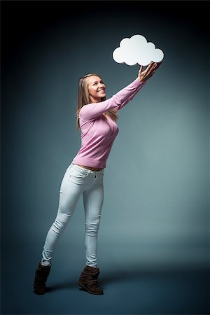 dreaming cloud girl - Happy attractive girl with bubbles Stock Photo - Budget Royalty-Free & Subscription, Code: 400-07408349