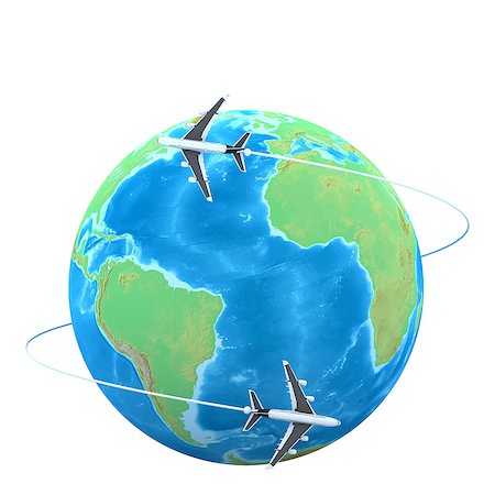 simsearch:400-04815921,k - 3d Planes flying around the globe Stock Photo - Budget Royalty-Free & Subscription, Code: 400-07408972