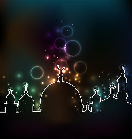 smeagorl (artist) - Illustration cute glowing background with mosque - vector Fotografie stock - Microstock e Abbonamento, Codice: 400-07409463