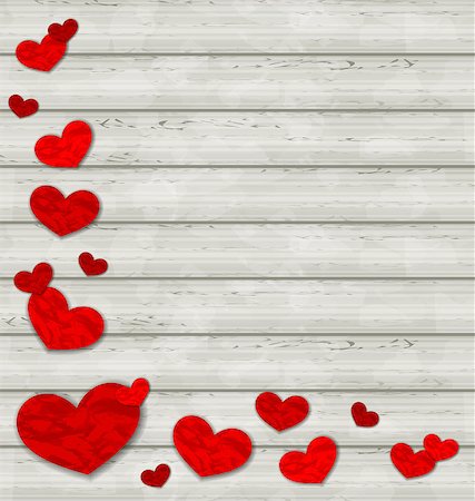 simsearch:400-07897102,k - Illustration set crumpled paper hearts on wooden background - vector Stock Photo - Budget Royalty-Free & Subscription, Code: 400-07409508