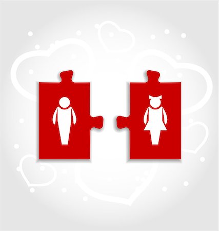 Illustration couple of puzzle with human icons for Valentines day - vector Stock Photo - Budget Royalty-Free & Subscription, Code: 400-07409502