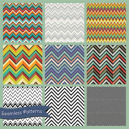 Set of Vector Seamless geometric hipster backgrounds. Retro Vintage Zigzag patterns. Illustrator pattern swatches are available. Stock Photo - Budget Royalty-Free & Subscription, Code: 400-07409519