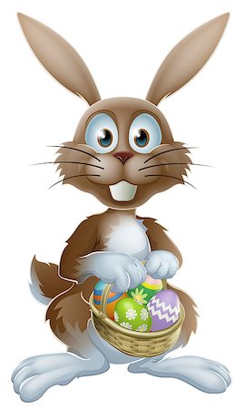 An Easter bunny rabbit holding a basket of decorated painted chocolate Easter eggs Stock Photo - Budget Royalty-Free & Subscription, Code: 400-07409597