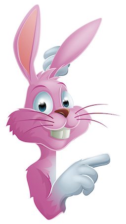simsearch:400-07307426,k - A cartoon pink Easter bunny rabbit peeking round a sign pointing at it Stock Photo - Budget Royalty-Free & Subscription, Code: 400-07409608