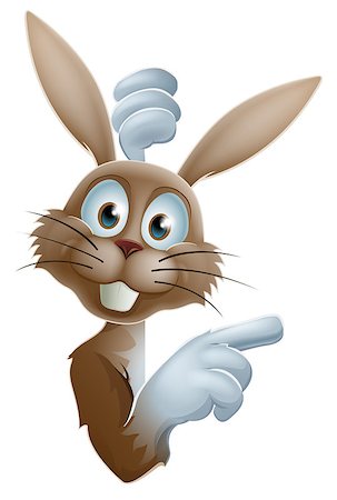 simsearch:400-07307426,k - Cute cartoon Easter bunny rabbit peering around a sign and pointing Stock Photo - Budget Royalty-Free & Subscription, Code: 400-07409610