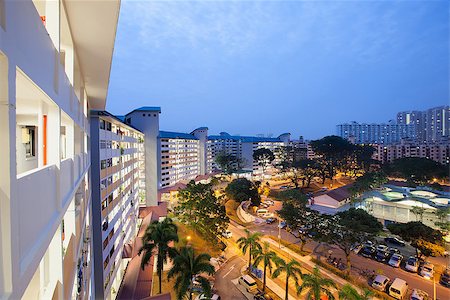 queenstown - Singapore Queenstown Older Housing Estate at Early Morning Dawn Blue Hour Photographie de stock - Aubaine LD & Abonnement, Code: 400-07409740