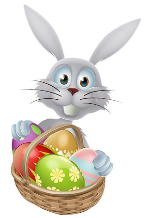 simsearch:400-07307426,k - A white Easter bunny rabbit with a basket of decorated painted Easter eggs Stock Photo - Budget Royalty-Free & Subscription, Code: 400-07409845