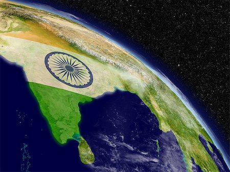 earth night asia - Indian subcontinent with indian national flag on planet Earth viewed from space. Highly detailed planet surface and clouds. Elements of this image furnished by NASA. Stock Photo - Budget Royalty-Free & Subscription, Code: 400-07409869