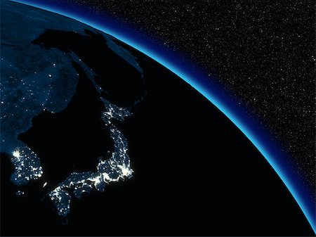 earth night asia - Japanese islands at night on planet Earth viewed from space. Highly detailed planet surface with city lights. Elements of this image furnished by NASA. Stock Photo - Budget Royalty-Free & Subscription, Code: 400-07409862