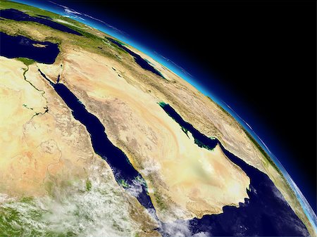 simsearch:872-08689405,k - Arabian peninsula on planet Earth viewed from space. Highly detailed planet surface and clouds. Elements of this image furnished by NASA. Foto de stock - Super Valor sin royalties y Suscripción, Código: 400-07409881