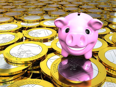 simsearch:400-07260336,k - Happy pink piggy bank on pile of Euro coins, concept of savings and wealth Foto de stock - Super Valor sin royalties y Suscripción, Código: 400-07409900