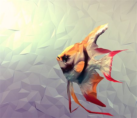 Scalar in water 3d render computer graphic illustration in mosaic flat surface style. Wallpaper with red, black, white and yellow exotic fish in aquarium. Stock Photo - Budget Royalty-Free & Subscription, Code: 400-07409927