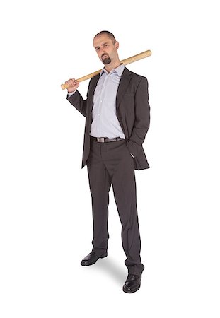 Angry looking man with bat, isolated on a white background Stock Photo - Budget Royalty-Free & Subscription, Code: 400-07409984