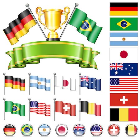 simsearch:400-04155683,k - Soccer World Championship 2014 Collect with Flags, Gold Cup, Ribbon and Flags, isolated vector. Part 1 of 4. Stock Photo - Budget Royalty-Free & Subscription, Code: 400-07414089