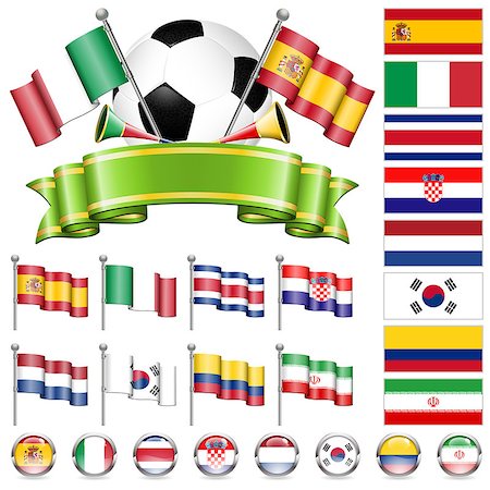 simsearch:400-07414089,k - Soccer World Championship 2014 Brazil Collect with Flags, Ball, Ribbon and Flags, isolated vector. Part 2 of 4. Stock Photo - Budget Royalty-Free & Subscription, Code: 400-07414090