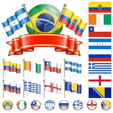 simsearch:400-08133793,k - Soccer World Championship 2014 Brazil Collect with Flags, Ball, Ribbon and Flags, isolated vector. Part 3 of 4. Photographie de stock - Aubaine LD & Abonnement, Code: 400-07414091