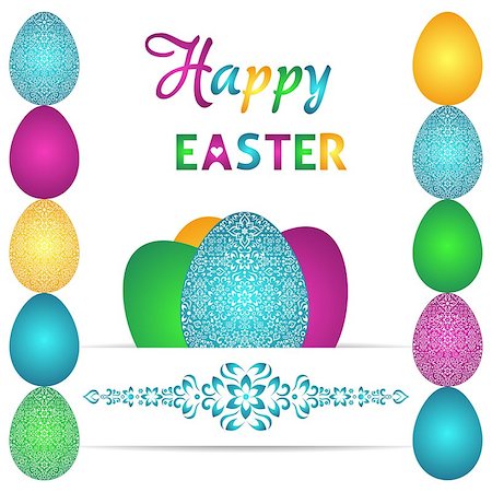 simsearch:400-07406705,k - Happy easter card with colorful eggs and ornaments Foto de stock - Super Valor sin royalties y Suscripción, Código: 400-07414267