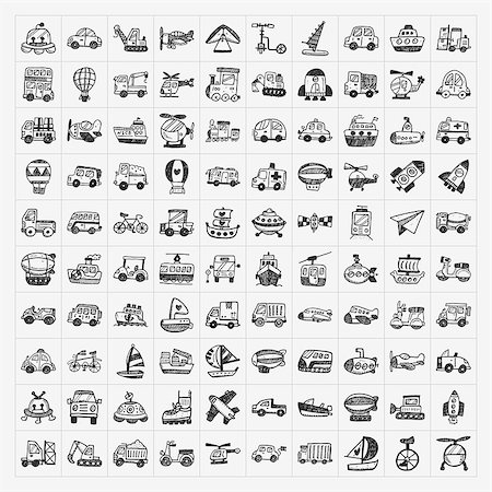 scooter taxi - doodle transport icons set Foto de stock - Super Valor sin royalties y Suscripción, Código: 400-07414364