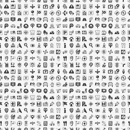 seamless doodle map GPS Location icons pattern Stock Photo - Budget Royalty-Free & Subscription, Code: 400-07414369
