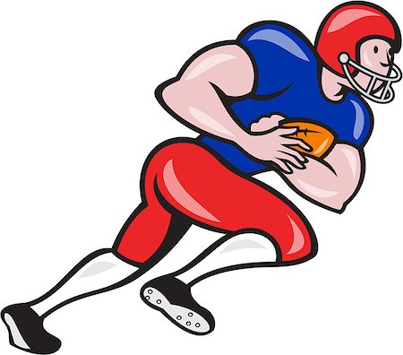 simsearch:400-07835465,k - Illustration of an american football gridiron running back player running rushing with ball facing side on isolated background done in cartoon style. Stock Photo - Budget Royalty-Free & Subscription, Code: 400-07414501