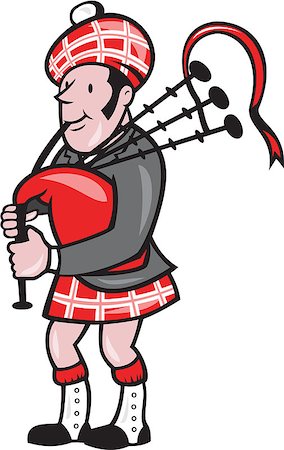 Illustration of a scotsman bagpiper playing bagpipes viewed from side set on isolated background done in cartoon style. Stock Photo - Budget Royalty-Free & Subscription, Code: 400-07414554